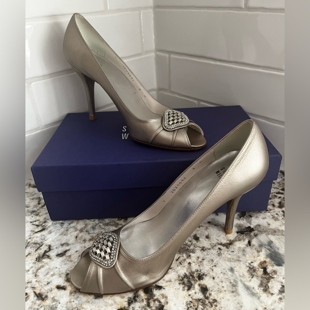 Stuart Weitzman Silver Satin Heel